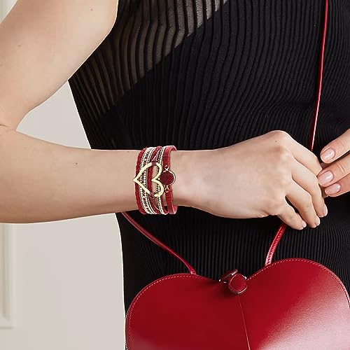 Long tiantian Boho Leather Wrap Bracelets Gifts Trendy Stuff Layered Bangles Bracelets for Women Modern Stackable Infinity Bracelets Bohemian Jewelry Gifts for Women Birthday Gifts - color: C4:Bangle Bracelets(red)