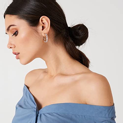 Trendy 14K Gold Plated Hoop Earrings for Women, Chunky Gold/Silver Earrings for Women Cubic Zirconia Baguette Hoop Earrings Heart Hoops Lightweight Hypoallergenic Jewelry,25mm/35mm/40mm/50mm - color: 01 Silver CZ Hoops 25mm