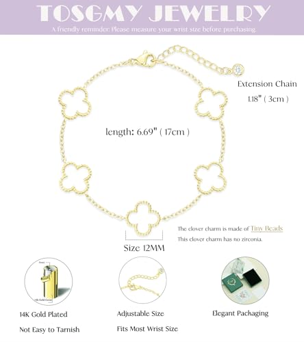 Dainty Silver Gold Bracelets for Women Trendy Non Tarnish 14K Gold Plated Cute Clover Bracelet Stackable Daisy Cubic Zirconia Diamond Charm Bracelet Stack Waterproof Jewelry Gifts - color: I- Gold Bracelet