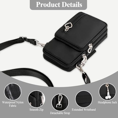 WITERY Waterproof Nylon Cute Crossbody Cell Phone Purse Smartphone Wallet Bag for Women - color: Black 1