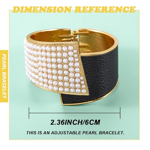 ELABEST Stylish Rhinestone Bracelet Cuff Bracelets Stretch Bracelets Sparkly Hand Chain Wedding Parties Jewelry Accessories for Women - color: Pearl-Black