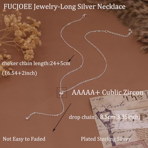 Gold Necklace for Women - Dainty Long Lariat Necklace 14K Gold Plated Clover Star Teardrop CZ Y Shaped Drop Necklaces Cute Long Necklaces for Women Trendy Prom Formal Womens Jewelry - color: Silver-LX Drop