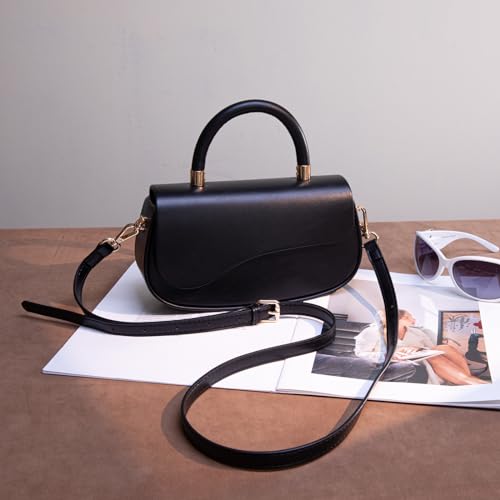 Milan Chiva Small Top Handle Purse for Women Elegant Crossbody Bag with Adjustable Strap for Evening Party & Daily Use - color: Black