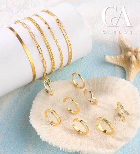 CASDAN 13Pcs Toe Rings and Ankle Bracelets for Women Silver Gold Layered Anklets Chain Adjustable Open Tail Toe Ring Beach Foot Jewelry for Summer - color: Gold,B