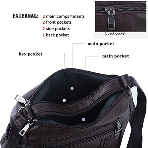 ELDA Crossbody Bags For Women Pocketbooks Soft PU Leather Purses and Handbags Multi Pocket Shoulder Bag - color: Coffee