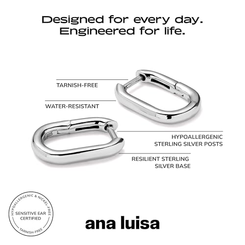 Ana Luisa Rectangle Hoop Earrings - Sterling Silver Base With 14K Gold & Silver Rhodium Plating - Chic, Dainty Mixed Metal Huggie Hoops - Hypoallergenic, Tarnish-Free, and Water-Resistant Hoops - color: Mini - Silver