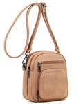 FADEON Small Purses for Women Crossbody Bags, Designer PU Leather Mini Cross Body Purse Travel Shoulder Bag Card Slots - color: Camel Brown Retro Style
