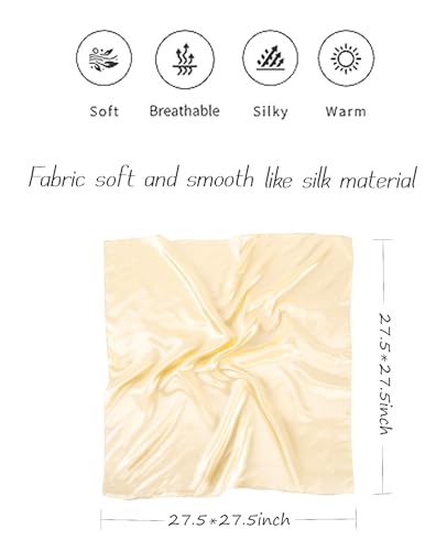 Hioyiwse Satin Square Scarf for Women Solid Color Emulation Silk Handkerchief Hair Ribbon Headband Handbag Purse - color: D12-cream Yellow(23.6*23.6inch)