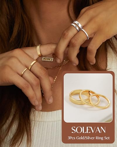 Silver Gold Rings for Women Non Tarnish 14K Gold Plated Stackable Rings for Women Stacking Thumb Pinky Eternity Cubic Zirconia Engagement Wedding Band Ring Set Woman Jewelry 1.5mm 2.5mm 5mm - color: A-Gold Band Rings