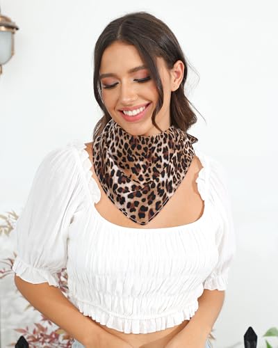 AWAYTR 3Pcs Hair Bandanas Head Kerchief for Women Girls Tie-Back Boho Hair Scarf Headband Bandana Triangle Head Scarf - color: Khaki + Black + Leopard Brown