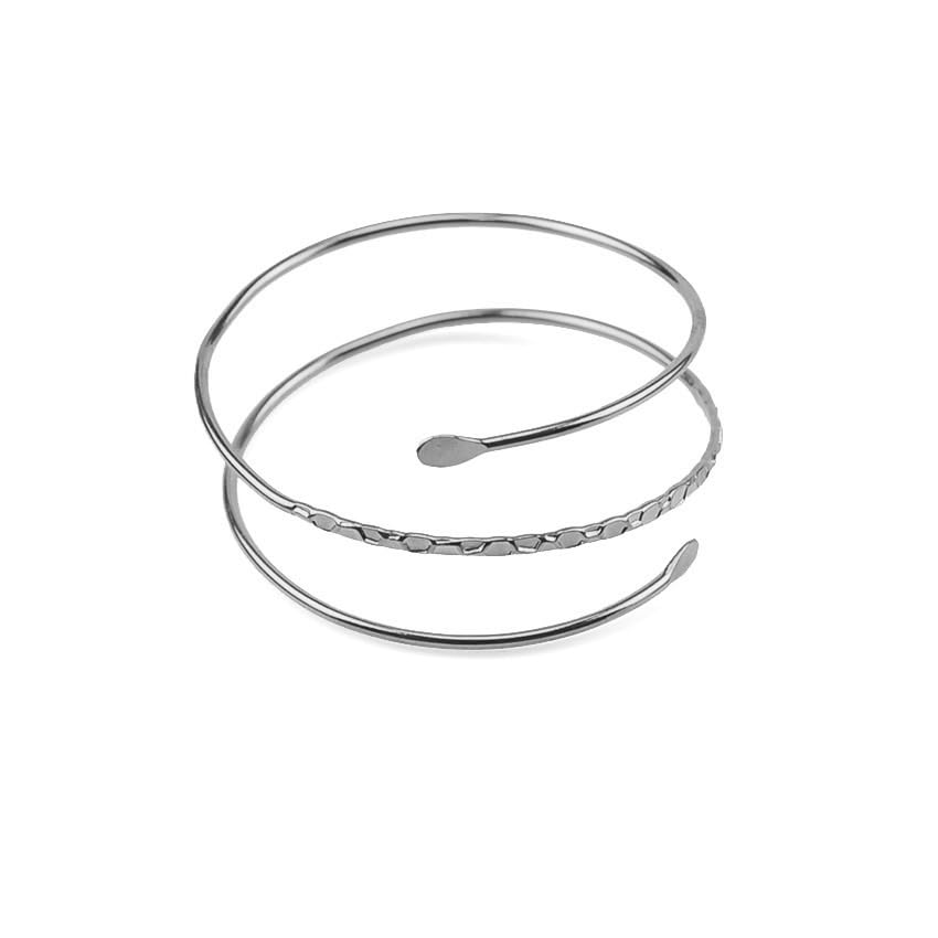 Punk Cool Gothic Upper Arm Adjustable Bracelet Open Wide Cuff Bangle Coil Bracelet Simple Swirl Snake Armband Minimalist Armlet Vintage Jewelry for Women - color: silver layers
