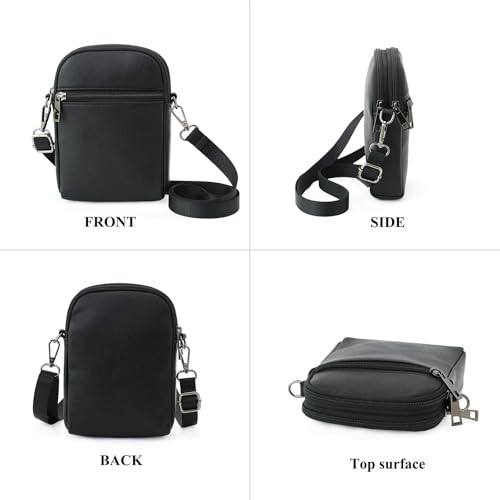 RFID Crossbody Bags For Women Travel, Small Cell Phone Purse - color: Black/Pu-lychee