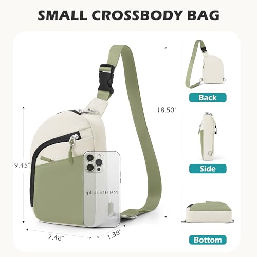 TOPEAST Anti Theft Crossbody Bags for Women Men, Small Sling Crossbody Bag Travel Purse Shoulder Wallet with RFID Blocking - color: Beige & Green