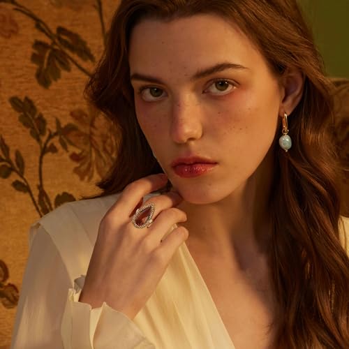 HZMAN Crystal Ring for Women Retro Antique Rhinestone Ring Cubic Zirconia Gold Plated Turkish Ring Jewelry Gift - color: Amber-Teardrop