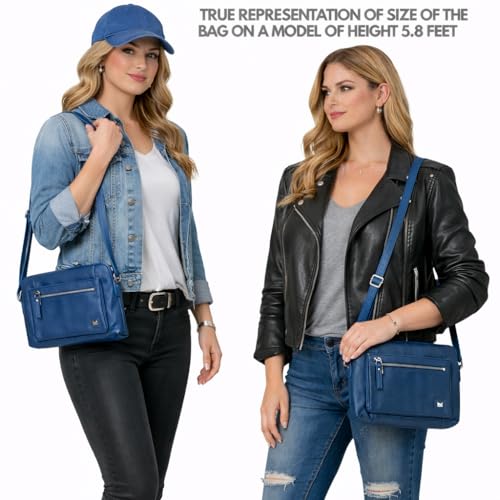 Leather Crossbody Bags for Women Small Soft Genuine Pebbled Sling Shoulder Handbag Crossover Purse with Full Adjustable Strap (Sapphire Blue Nappa) - color: Sapphire Blue Nappa