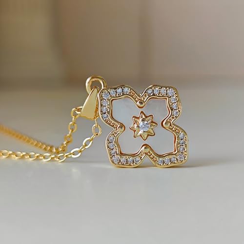 Luxval Diamond Pendant Gold Necklace for Women，Dainty 18k Gold Plated Choker Necklaces Simple Gold Jewelry Gifts for Women Girls - color: Gold-clover