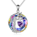 POPLYKE Mothers Day Gifts for Mom Her Wife Tree of Life Necklace 925 Sterling Silver Birthstone Pendant with Crystal Anniversary Birthday Wedding Jewelry for Women - color: 02-Feb-Amethyst, style: White Gold Plated-Volcano Crystal