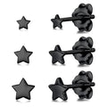 3 Pairs 925 Sterling Silver Star Stud Earrings for Women,Tiny Simple Geometric Stud Earrings Set Small Hypoallergenic Cartilage Tragus Ear Jewellery for Men (3/4/5mm) - color: 11 Black-3Pairs-3/4/5mm