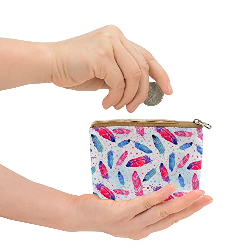 Women and Girls Cute Fashion Coin Purse Wallet Bag Change Pouch Key Holder - color: Colorful Feathers