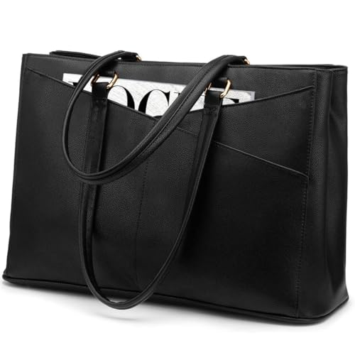 LOVEVOOK Laptop Tote Bag for Women 15.6 Inch Waterproof Leather Computer Bags Business Office Work Briefcase Black - color: Black 15.6 Inch, size: 15.6 inch