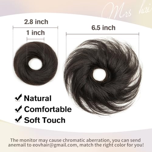 Natural Black Messy Bun Hair Piece, 100% Real Human Hair Extensions, Soft Fluffy Elastic Scrunchie, 30s Easy Updo for Women & Kids, Ideal for Daily Wear, Ballet, Dance & Office Use - color: Natural Black, size: 4 Inch