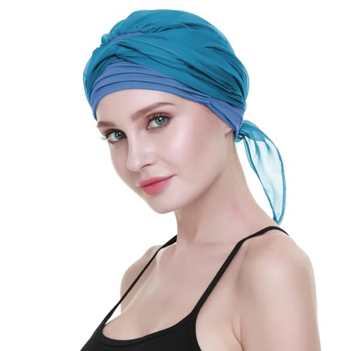 Chemo Headwear Turbans for Women Long Hair Head Scarf Headwraps Cancer Hats - color: Aquamarine Blue