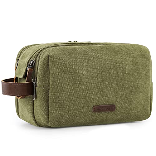 BAGSMART Toiletry Bag for Men, Canvas Travel Toiletry Organizer Dopp Kit Water-resistant Shaving Bag for Toiletries Accessories (Green, Medium) - color: Green, size: Medium