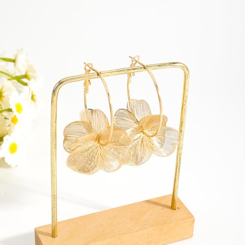 Gold Silver Filigree Floral Dangle Earrings for Women, Long Drop Statement Earrings for Vintage Wedding Jewelry - style: Gold Floral Hoop Earrings