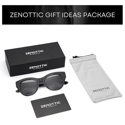 ZENOTTIC Polarized Sunglasses Women Round: Trendy Sun Glasses for Ladies - Retro Classic Shades UV400 Protection - color: C01 Black Frame Black Lens