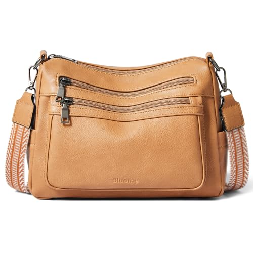 Bluome Crossbody Purses for Women, Medium Large Faux Leather Crossbody Bags Lightweight Sling Bag Shoulder Handbags - color: Camel, size: Medium 7L