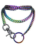 paloli Women's Slip Chain Rainbow Heart O-Ring Chunky Chain Necklace, Rays Cuban Long Layered Jewelry, Adjustable Lariat Y-Necklace Heart Loop Choker - color: K-Oring-Rainbow
