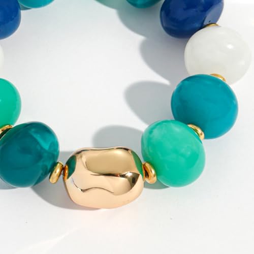 Multicolor Chunky Beaded Bracelet for Women Bold Acrylic Resin Stretch Bracelet Summer Beach Statement Bracelets Trendy Elastic Bangle Jewelry - color: Chunky bead bracelet-multi blue
