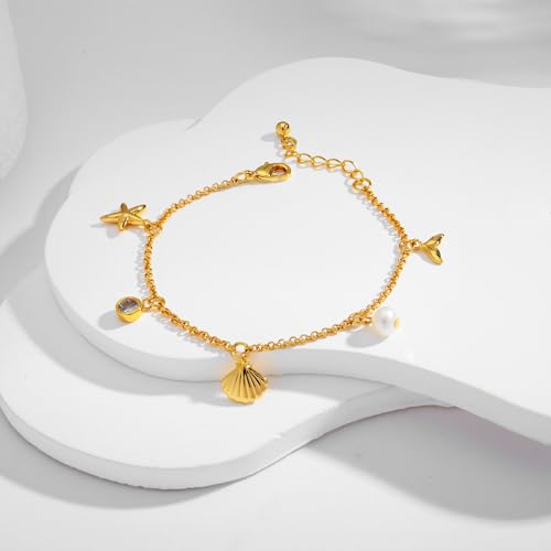 Gold Charm Bracelet for Women Boho Adjustable Shell Starfish Bracelet Summer Beach Ocean Statement Bracelets - color: Charm bracelet