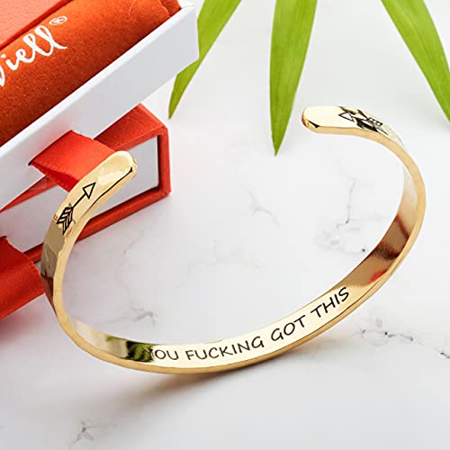 Carviell Bracelet - Gifts for Women – Inspirational, Friendship, Love, Mom, Daughter, Sister, Christian, Graduation, Memorial & Wedding Gifts – 100+ Phrases – Stainless Steel, Gift-Ready - style: BADASS Gift - You F***king Got This