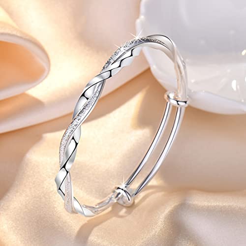Sterling Silver Bangle Bracelets for Women,Fashion Jewelry Simple Adjustable 925 Silver Cuff Bangles for Women Mom Wife Valentine Mothers Day Gift - color: style-5