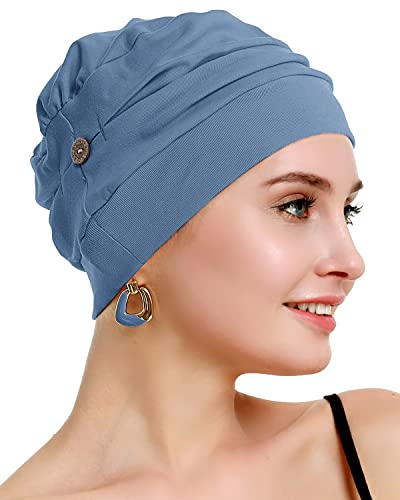 osvyo Cotton Chemo Turbans for Women Cancer Hairloss hat - Cotton Lightweight Headwear Sealed Packaging - color: Cotton Cerulean Blue