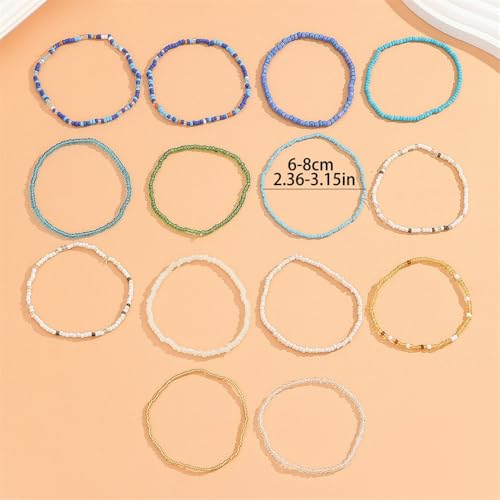 Fuqimanman2020 18Pcs Boho Stackable Beaded Bracelets for Women Colorful Handmade Multilayered Rice Beads Anklets Set Summer Beach Bohemian Jewelry Gift - color: Style 1 Blue B