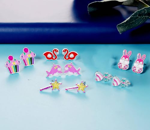 33 Pairs Stainless Steel Cartoon Earrings for Girls - Hypoallergenic Colorful Stud Earing Set, Mix & Match Cute Earring for Teens, Kids, Doll Dressup Accessories - style: #4-Charming