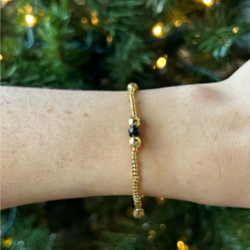 14K Gold Plated Beaded Bracelets Stack Set for Women,Stretch Boho Colorful Beads Ball Jewelry Friendship Summer Trendy - color: Black