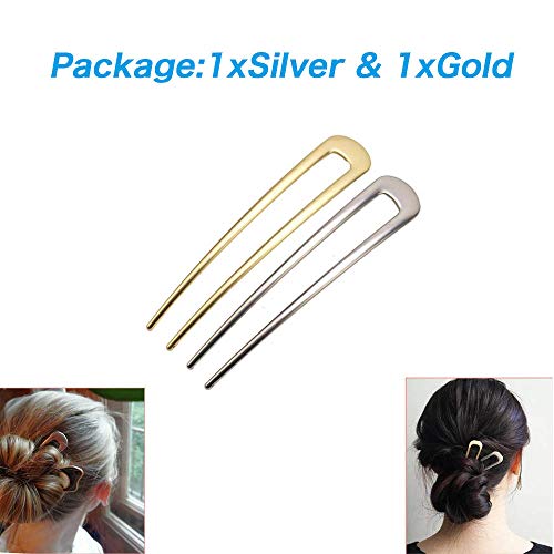 [2 Pack] Benefree U-Shape Hairpins, Bride Hair Accessories Hair Pins Clip Vintage Hair Stick,Hairstyle Chignon for Women Girls (Silver and Gold) - color: 2P Silver&Gold