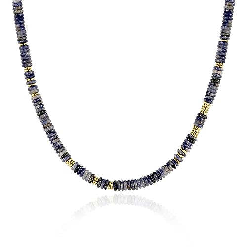 KissYan Boho Beaded Choker Necklace for Women, Gemstone Choker Natural Stone Freshwater Pearl Surfer Necklaces 14K Gold Plated Summer Beach Handmade Jewelry - color: D-Blue Aventurine