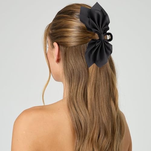 Bow Claw Hair Clips 3PCS Big Hair Bows for Women Butterfly Styling Large Hair Clips for Thin Thick Curly Hair for Girls Hair Accessories for Teen Gifts for Valentine's Day - color: 3PC-Black+White Floral+White Paisley