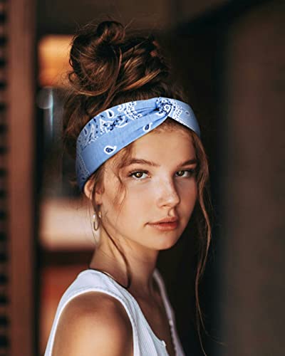 Huachi Bandana Headbands for Women Boho Twist Head Wraps, Elastic Hair Bandana Headband Summer Hair Accessories - color: Paisely Print & Solid Colors