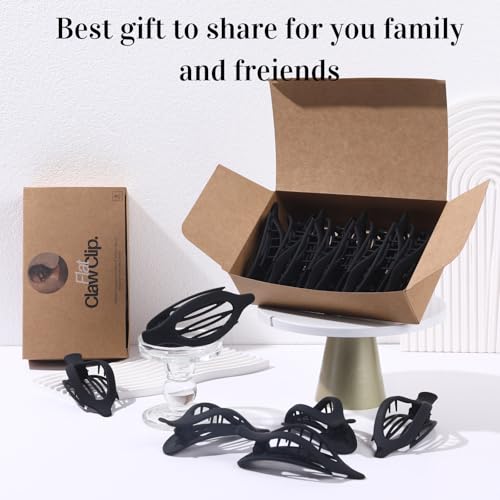 8 Pack Flat Black Hair Clips for Women – Large Matte No-Slip Flat Black Claw Clips for Thick & Thin Hair, Strong Hold French Styling Accessories - color: Black