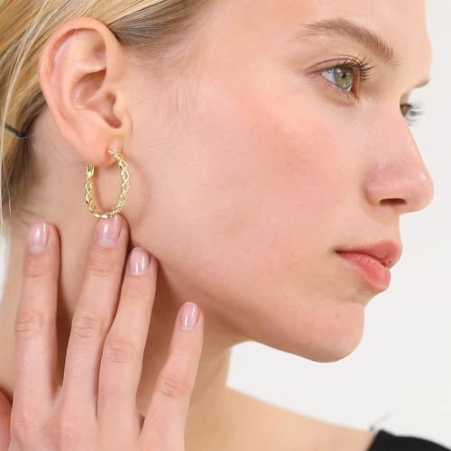 Senteria 925 Sterling Silver Post Hoops Earrings for Women Lightweight Twisted Hoop Earrings With Cubic Zirconia Hypoallergenic Silver Hoops Earrings (20/30/40/50/60MM) - color: gold-40mm