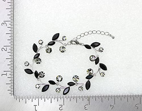 Faship Gorgeous Rhinestone Crystal Floral Necklace Earrings Set - color: Black / Matching Bracelet