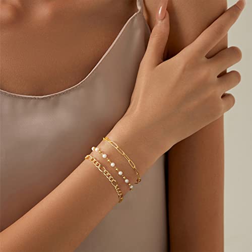Dainty Pearl Chain Bracelets 14K Gold Bracelet for Women Adjustable Baroque Culture Jewelry Gifts for Mother Wife - color: D