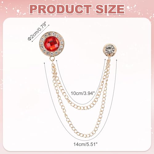PATIKIL Gem Chain Brooch Pins, Hanging Chain Brooch Suit Pin Tassel Chain Round Crystal Badge Lapel Collar Pins for Men Shirts - color: Gold Tone(Red)