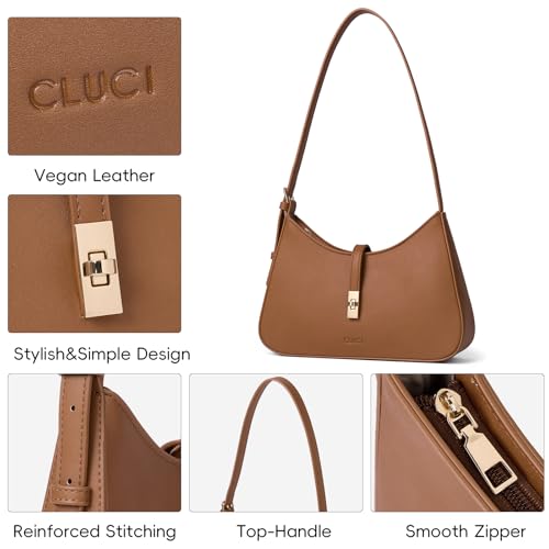 CLUCI Shoulder Bag for Women, Purses for Women, Handbag Hobo Bags Vegan Leather Crossbody Purse with Adjustable Strap Brown - color: B-brown-small