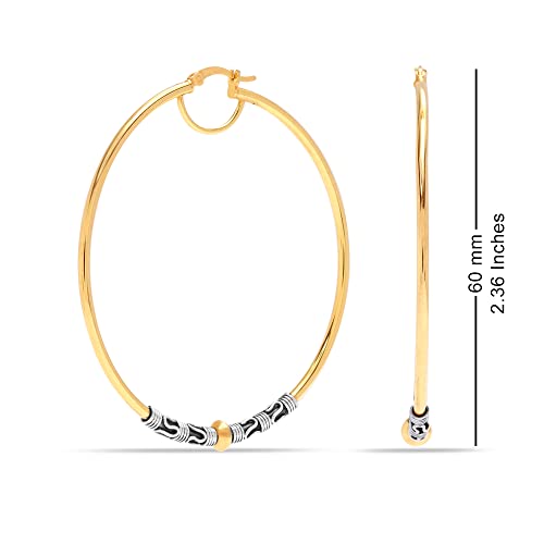 LeCalla 925 Sterling Silver Large Hoop Earrings | Lightweight Antique Bali Hoops | Two-Tone Bohemian Oxidized Balinese Earrings for Women - color: BIG Two-Tone-60mm